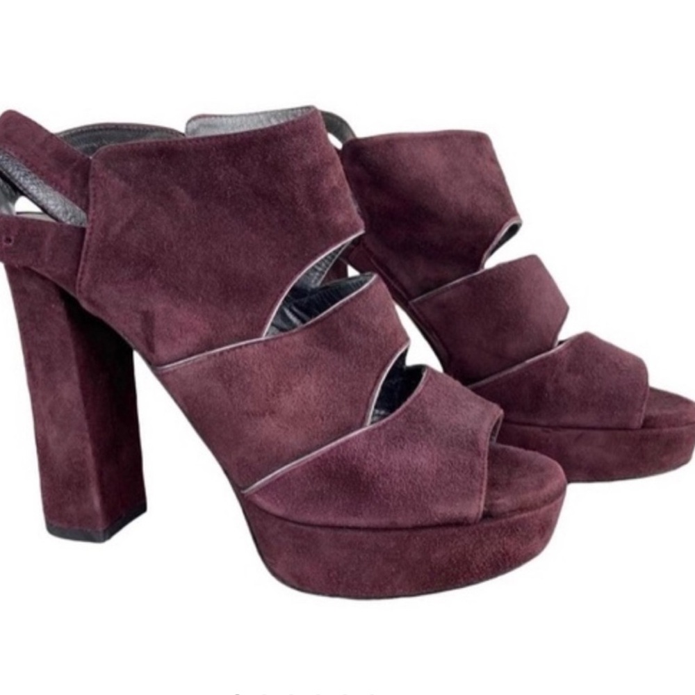 Women's Suede Platform Sandal Heels in Deep Burgundy Stuart Weitzman